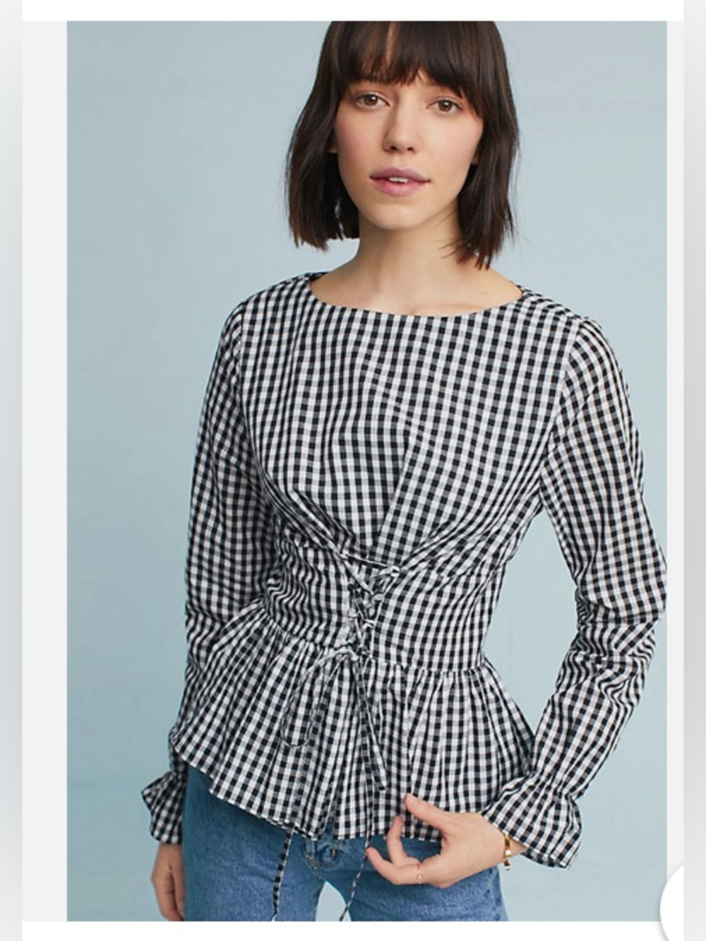 Anthropologie 100% Cotton Printed Corset Blouse gingham by Lea & Viola Size XL